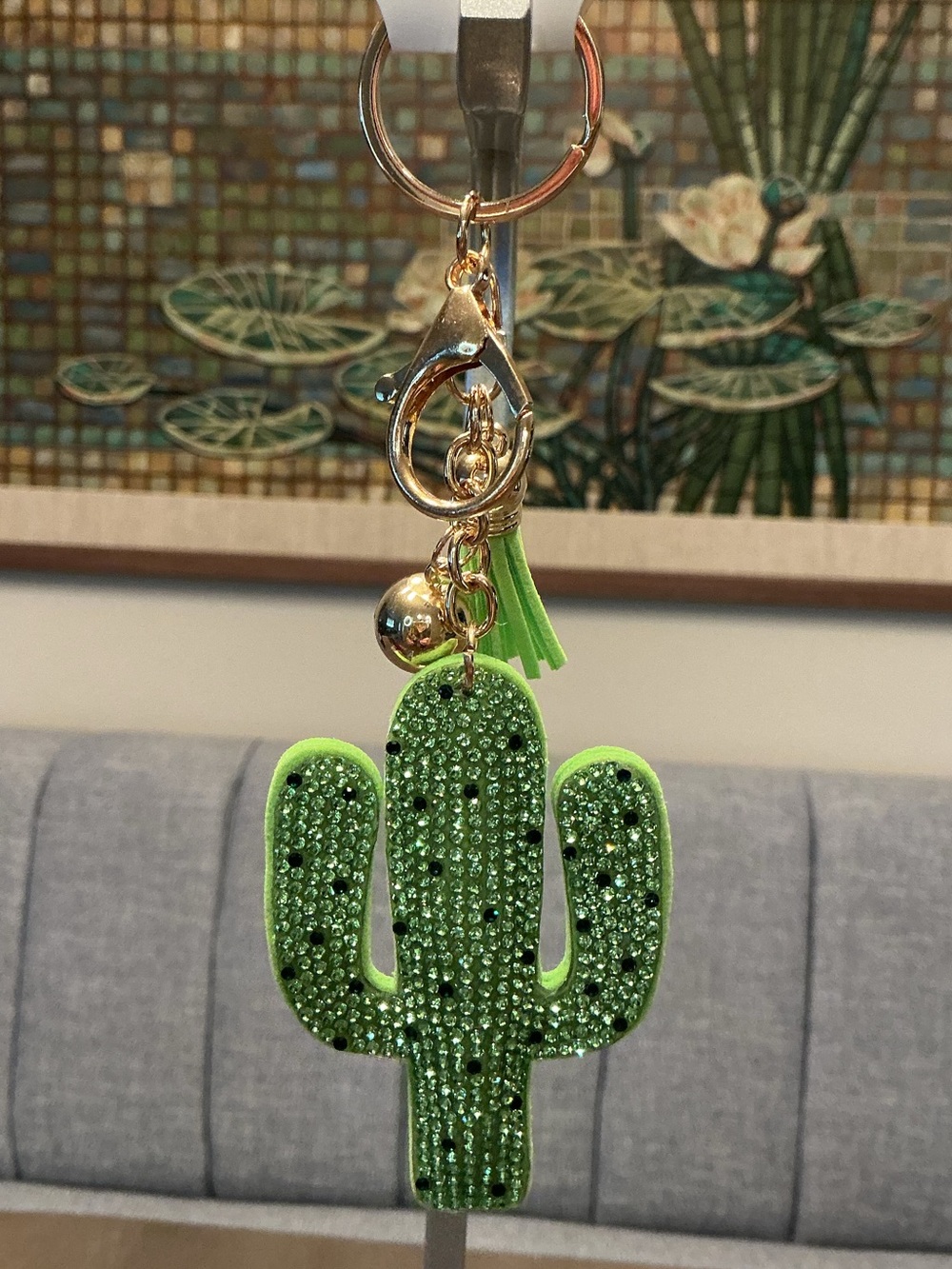 Green Puffy Rhinestone Cactus Keychain/bag charm NWT